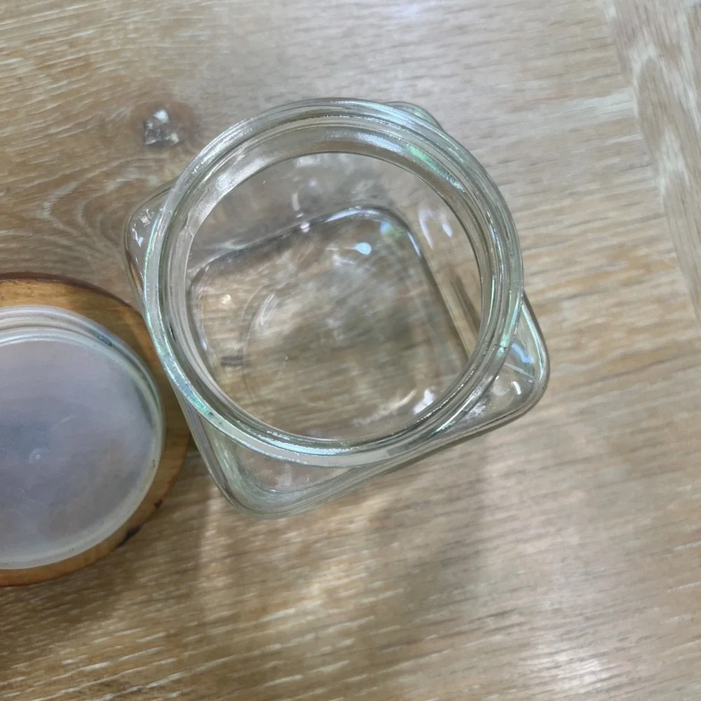 Vintage Anchor‎ Hocking Square Glass Canister Jar Wood Lid Top Ball